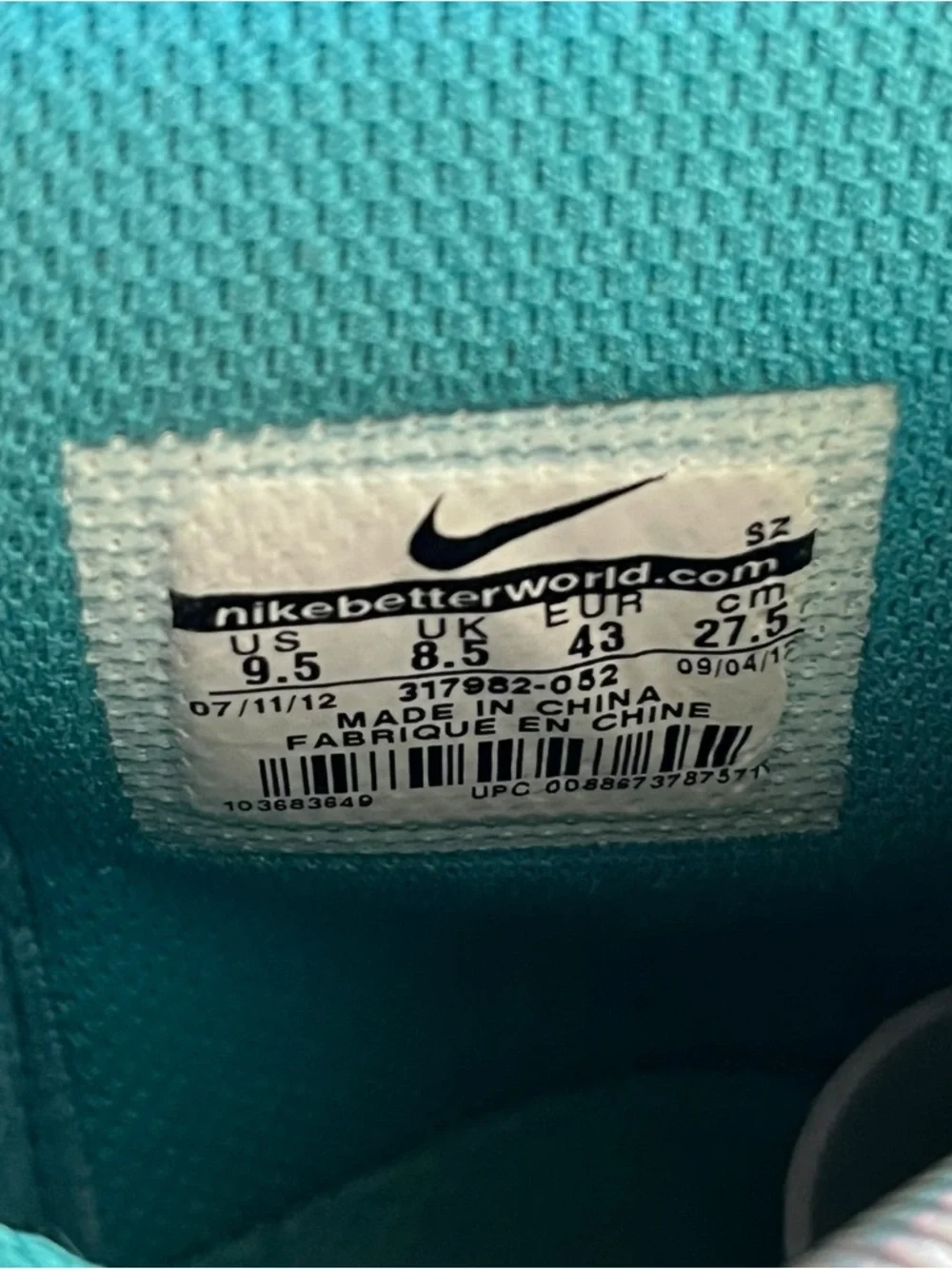 Nike Dunk High Anthracite Turquoise 2012 Sneakers 317982-052‎ Mens Size 9.5